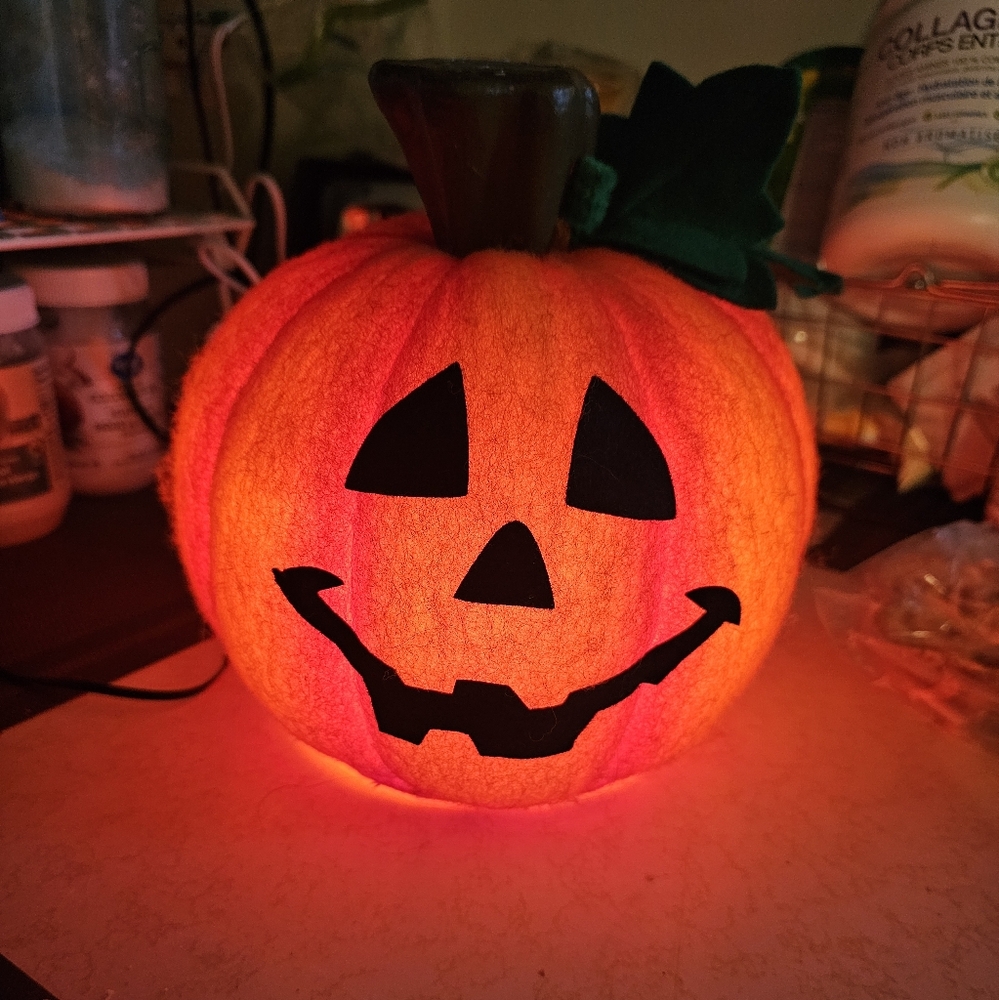 Fuzzy Light Up Blow Mold Pumpkin